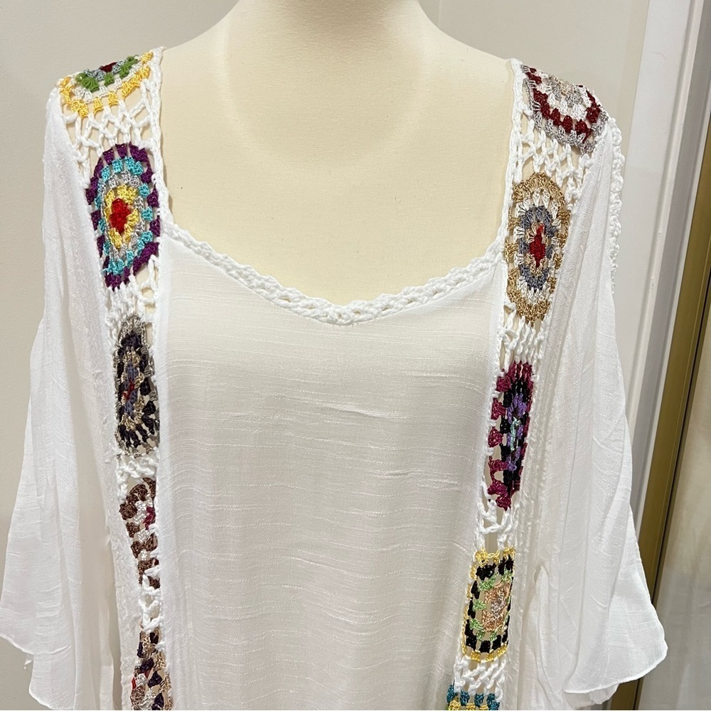 Swim Cover-Up with Crochet Accents white One Size Hi-Low Style Sheer - Picture 8 of 11